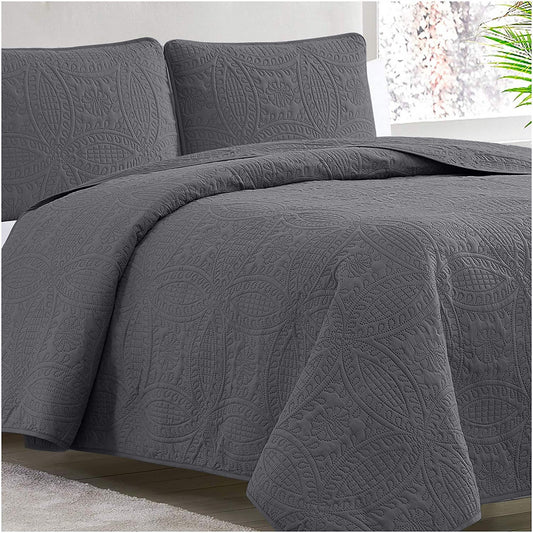Bedspread Coverlet Set - Bedding Cover with Shams - Ultrasonic Quilting Technology - 3 Piece Oversized Quilt - Bedspreads & Coverlets ( Gray)